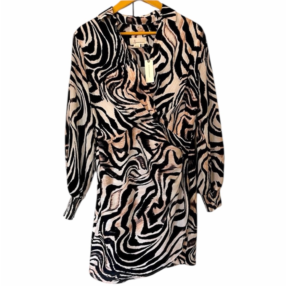 Anthropologie Black and White Zebra-Print Wrap Dress